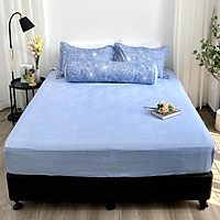 Bộ ga chun Hàn Quốc K-Bedding by Everon MicroTencel Xanh In Hoa KMTP111 (4 món)