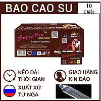 hộp 10 chiếc Bao cao su SuperMen có gai và ngăn ngừa xuất tinh sớm , nhập khẩu , chất bôi trơn tốt