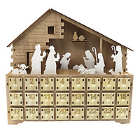 Wooden Craft Jesus Advent Calendar with Lamp 24 Numbered Drawers Countdown Christmas Home Decoration