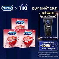 Bộ 3 Bao Cao Su Durex Sensual Strawberry - Hộp 3 chiếc