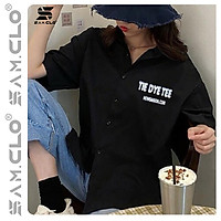 Áo SƠ MI NỮ form rộng cổ bẻ tay ngắn - lỡ dáng ulzzang freesize unisex mặc cặp, nhóm in chữ TIE DYE TEE màu đen