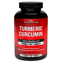 Turmeric Curcumin with BioPerine Black Pepper Extract - 750mg per Capsule, 120 Veg. Capsules - GMO Free Tumeric, Standardized to 95% Curcuminoids for Maximum Potency