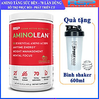 Combo BCAA Amino Lean của RSP hộp 70 lần dùng hỗ trợ tăng sức bền, sức mạnh và phục hồi, phát triển cơ bắp trong tập luyện cho người tập gym & Bình lắc 600ml (Mẫu ngẫu nhiên)