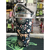 Túi xách cho ly giữ nhiệt 900ml mẫu nai xanh rêu