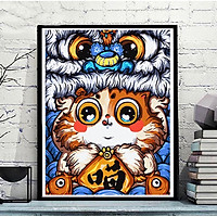 Tranh sơn dầu số hoá tự tô đã căng khung thần tài gõ cữa 669