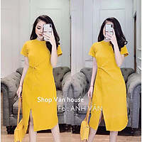 Váy suông nữ xoắn eo xẻ tà 3 màu chất cotton điệu đà