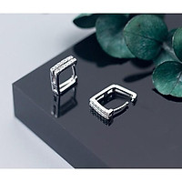 Bông tai vuông bấm đính đá bạc thật (100% bạc) CÓ ẢNH THẬT!