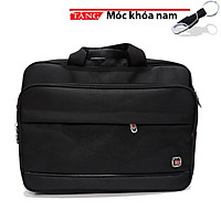 Cặp văn phòng công sở vân ngang đen LS 14 Tặng móc khóa nam