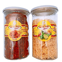 (COMBO 2 HŨ) THỊT KHÔ BÒ MIẾNG VÀ GÀ CHÀ BÔNG CAY TLP - MỖI HŨ 200G