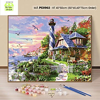 (Loại khung dày 2.5cm) Tranh sơn dầu số hóa Phong cảnh đã căng khung và đầy đủ phụ kiện