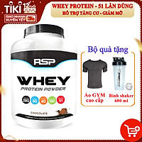 Combo Sữa tăng cơ giảm mỡ Whey Protein Powder của RSP hương Chocolate hộp 51 lần dùng hỗ trợ tăng cơ, giảm cân đốt mỡ, phục hồi cơ bắp & Bình lắc 600ml (Mẫu ngẫu nhiên) & Áo thun thể thao (Size M 57-68kg)