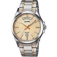 Casio #MTP1381G-9AV Men's Classic Two Tone Stainless Steel 50M Day Date Gold Dial Watch