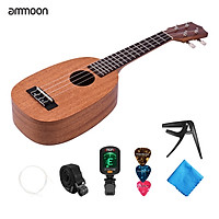 ammoon 23 Inch Pineapple Shaped Ukulele Kit 4 String Beginner Hawai Guitar Ukelele Plywood Top and Fingerboard with Gig