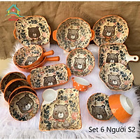 Bát Ăn Cơm Bộ Bát Đĩa Sứ Gấu DâuDễ Thương Chén Dĩa Decor Cute Cao Cấp B114