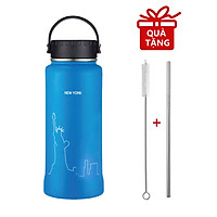 Bình Giữ Nhiệt Lock&Lock Riga Tumbler LHC4160 (897ml) - Hàng Chính Hãng, Bằng Thép Không Gỉ, Có Lưới Lọc Inox - Tặng Kèm Ống Hút Và Cọ Rửa Ống Hút