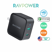 Adapter Củ Sạc Nhanh GaN Siêu Nhỏ RAVPower RP-PC133 USB Type C PD 65W, USB QC 3.0 - Hàng Chính Hãng