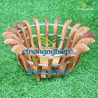 Chậu gỗ trồng lan, chậu gỗ căm xe trồng lan hình hoa sen, đường kính lọt lòng 20cm