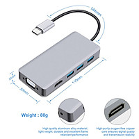 5 in 1 Docking Station USB 3.1 PD Charging/VGA/USB3.0*2/HDMI 2K/4K Multifunction Adapter Converter
