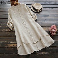 ZANZEA Women Long Sleeve Irregular Hem Shirt Dress High Low Mini Dress Plus Size