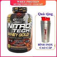 Combo Sữa tăng cơ giảm mỡ Nitro Tech 100% Whey Gold của Muscle tech hương Chocolate hộp 76 lần dùng hỗ trợ tăng cơ, tăng sức bền, sức mạnh, đốt mỡ, giảm cân, giảm mỡ bụng cho người tập GYM và chơi thể thao & Bình INOX 739 ml (Màu Ngẫu Nhiên)