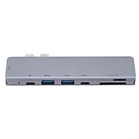 7-in-2 Hub for MacBook Pro Line Concentration Data Converter with Dual USB Type-C Port One Lighgning Port SD TF Card Slot Support Plug and Play