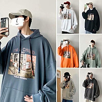 7 Colours【M-5XL】Fashion “Old Photos” Printing Hoodie Men Oversize Loose Sweatshirt Windbreaker Hooded T-shirt