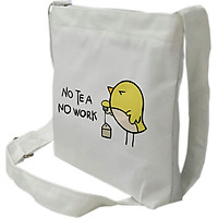 Túi tote mini đeo chéo TROY vải canvas in hình No Tea No Work chú chim nhỏ xinh xắn