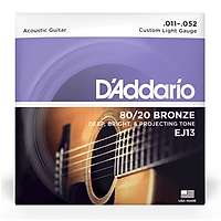 Bộ dây đàn Guitar Acoustic/ Acoustic Guitar Strings - D'Addario EJ13 - 80/20 Bronze - Deep, Bright & Projecting Tone - Custom Light Gauge .011-.052 (Custom Light 11-52) - Hàng chính hãng