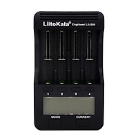 Bộ sạc pin thông minh LiitoKala Lii-500 có 4 khe cắm pin Màn hình LCD cho Ni-MH Ni-Cd Li-ion - Đen - Phích cắm của Vương quốc Anh