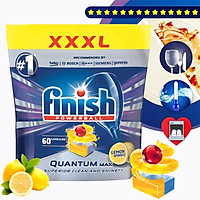 Túi 60 viên rửa chén Finish Quantum Max Dishwasher Tablets Lemon Sparkle QT025460 - hương chanh