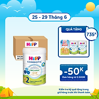 Thùng 6 lon sữa bột dinh dưỡng công thức HiPP 2 Organic Combiotic chất lượng hữu cơ tự nhiên an toàn, bổ sung Omega 3 (DHA & ALA) dành cho trẻ từ 6 đến 12 tháng tuổi (6 lon x 800g)