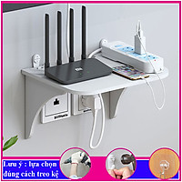 Kệ treo tường, kệ trang trí không cần khoan, đặt wifi, máy chiếu, điện thoại, remote, chất liệu gỗ pitech, màu trắng