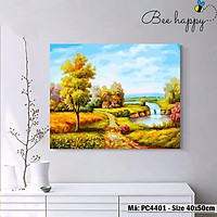 Tranh trang trí tự tô màu theo số phong cảnh làng quê cánh đồng Sondausohoavn PC4401