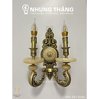 Đèn Tường Nến Đồng Đá Cổ Điển Cao Cấp 8852-2 - Đèn Trang Trí Phòng Khách,Phòng Thờ - Tặng Kèm 2 Bóng Led