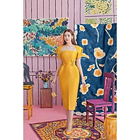 Đầm body dự tiệc cổ vuông kết hoa eo sang trọng TRIPBLE T DRESS - size M/L (kèm ảnh/video thật) MS122Y