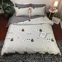 Bộ chăn ga gối Cotton Poly GẤU TRẮNG GA KẺ SỌC