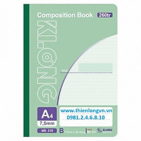 Sổ may dán gáy A4 - 260 trang; Klong 310 bìa xanh lá