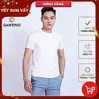 Áo thun nam không cổ ngắn tay trơn Santino chất liệu cotton gỗ sồi cao cấp, co giãn thoải mái TRT325B727
