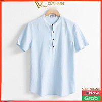 Áo Sơ Mi Đũi Nam Ngắn Tay Cổ Tàu 4 Khuy Cao Cấp