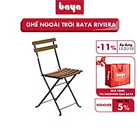 Ghế Café Gỗ Ngoài Trời Xếp Gọn Chịu Lực BAYA Riviera Thiết Kế Khung Kim Loại Bền Bỉ Sơn Màu Đen, Mặt Ghế Bằng Gỗ Keo Dẻo Dai, Ghế Cafe Dễ Dàng Gấp Gọn Và Tiết Kiệm Diện Tích 1098723