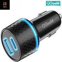 Tẩu sạc điện thoại trên ô tô USB C QGeeM 36W 2 cổng sạc nhanh Power Delivery (PD) & Quick Charge (QC) 3.0 cho iPad Pro 2020, iPhone, MacBook - Hàng Chính Hãng