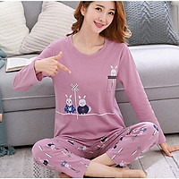 Đồ bộ mặc nhà, bộ đồ thun quần dài áo tay dài in hình C033