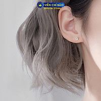 Bông tai bạc nữ tròn đính đá lấp lánh chất liệu bạc 925 unisex thời trang phụ kiện trang sức nữ Viễn Chí Bảo B000145