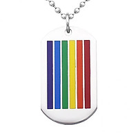 2X Rectangle LGBT Gay Lesbian Pride Dog Tag Pendant Stainless Steel Necklace