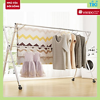 Giàn phơi quần áo Inox cao cấp kéo dài thông minh VANDO cho chung cư trong nhà, ngoài trời, kèm bánh xe linh hoạt, giá kệ treo đồ