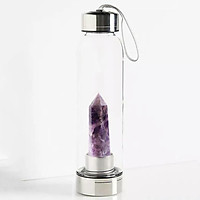 Natural Crystal Drinking Bottle with Amethyst Healing Crystal Glass