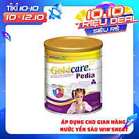 Sữa bột Wincofood Goldcare Pedia 900g : dành cho trẻ biếng ăn, chậm lớn ; sản phẩm phù hợp với trẻ từ 1 tuổi trở lên, bổ sung FOS giúp trẻ ăn ngon miệng, DHA , Taurine, Omega giúp phát triển trí não