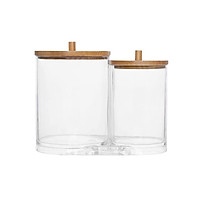 Upgrated Quality 2 in 1 Acrylic Cotton Swabs Storage Holder Bathroom Containers Apothecary Jar Qtip Holder with Bamboo