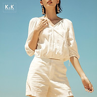 Áo Trắng Kiểu K&K Fashion ASM06-05 Tay Phồng Phối Nơ Chất Liệu Xô Bông Ép