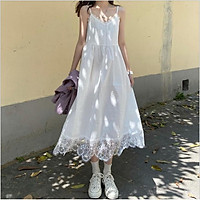 Đầm/Váy hai dây trắng phối ren tiểu thư
